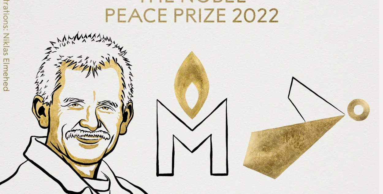 Алесь Бяляцкі на ілюстрацыі Нобелеўскай прэміі / @NobelPrize 
