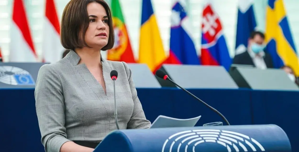 Светлана Тихановская во время выступления в Комитете по внешним делам Европарламента / t.me/tsikhanouskaya
