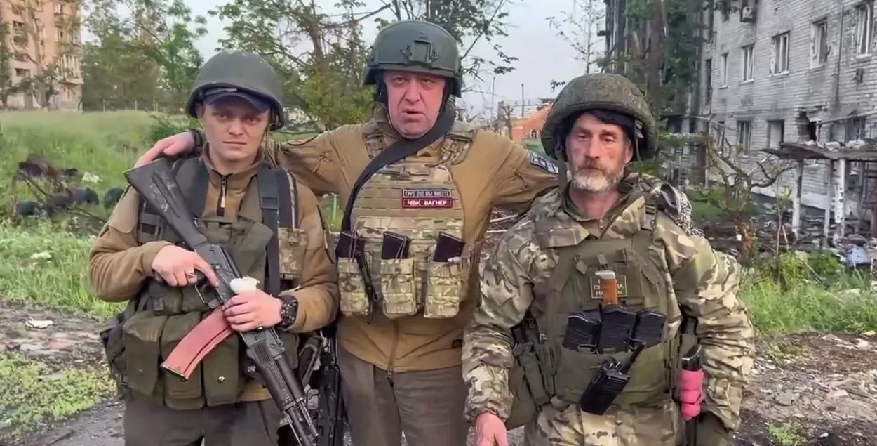 Кіраўнік ПВК "Вагнер" Яўген Прыгожын са сваімі падначаленымі / nsn.fm

