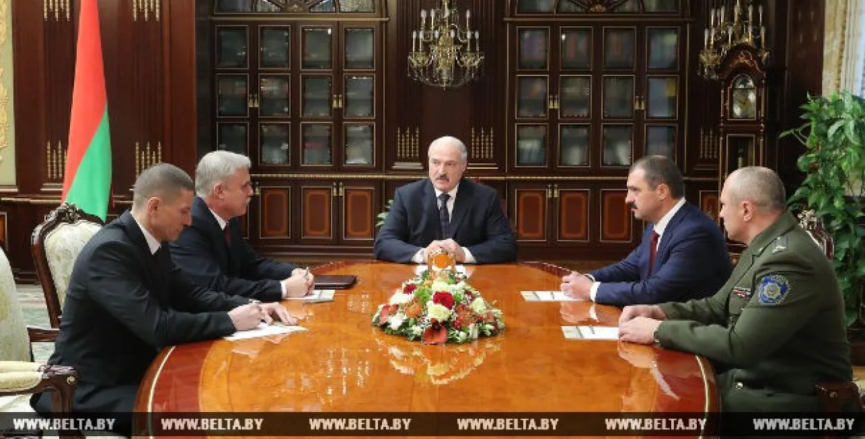 Alexander Lukashenka's eldest son Viktar, the president's national security aide&nbsp;(second in the right) was present at the time of the appointment. Photo: BELTA​