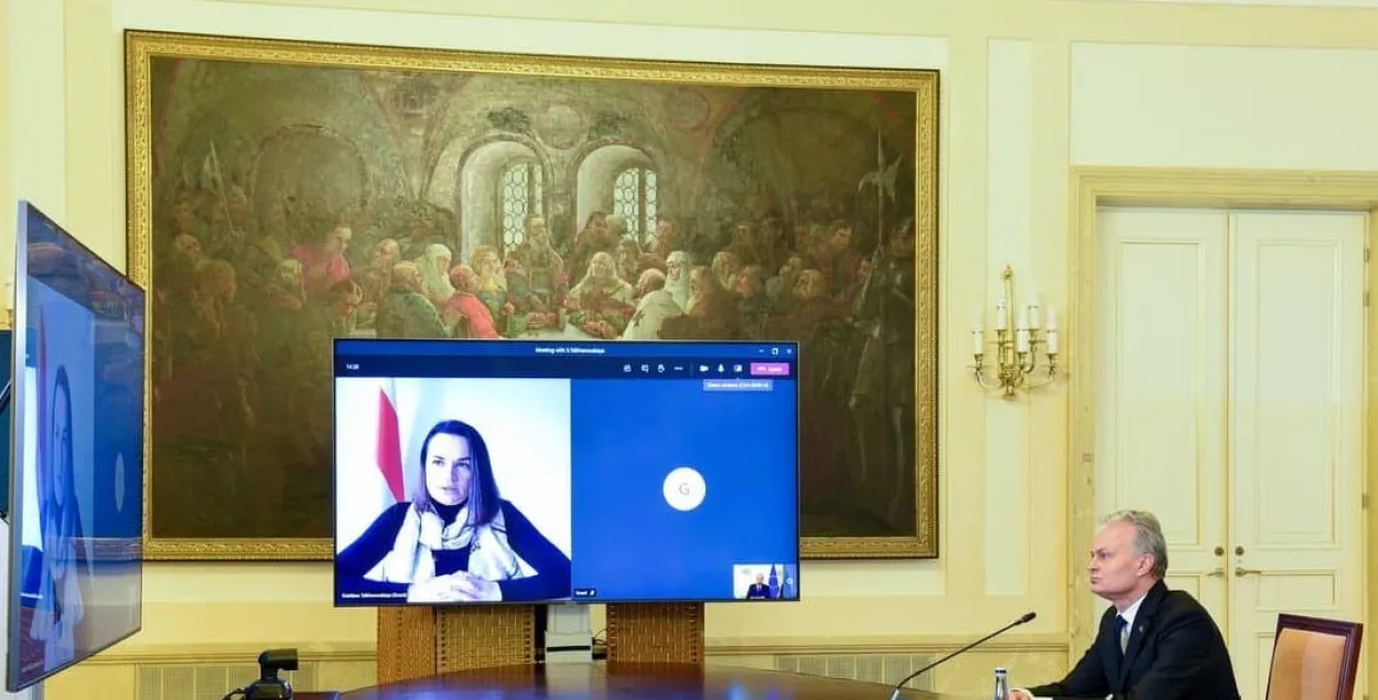 Во время видеосвязи Тихановской и Науседы​ / @tsikhanouskaya
