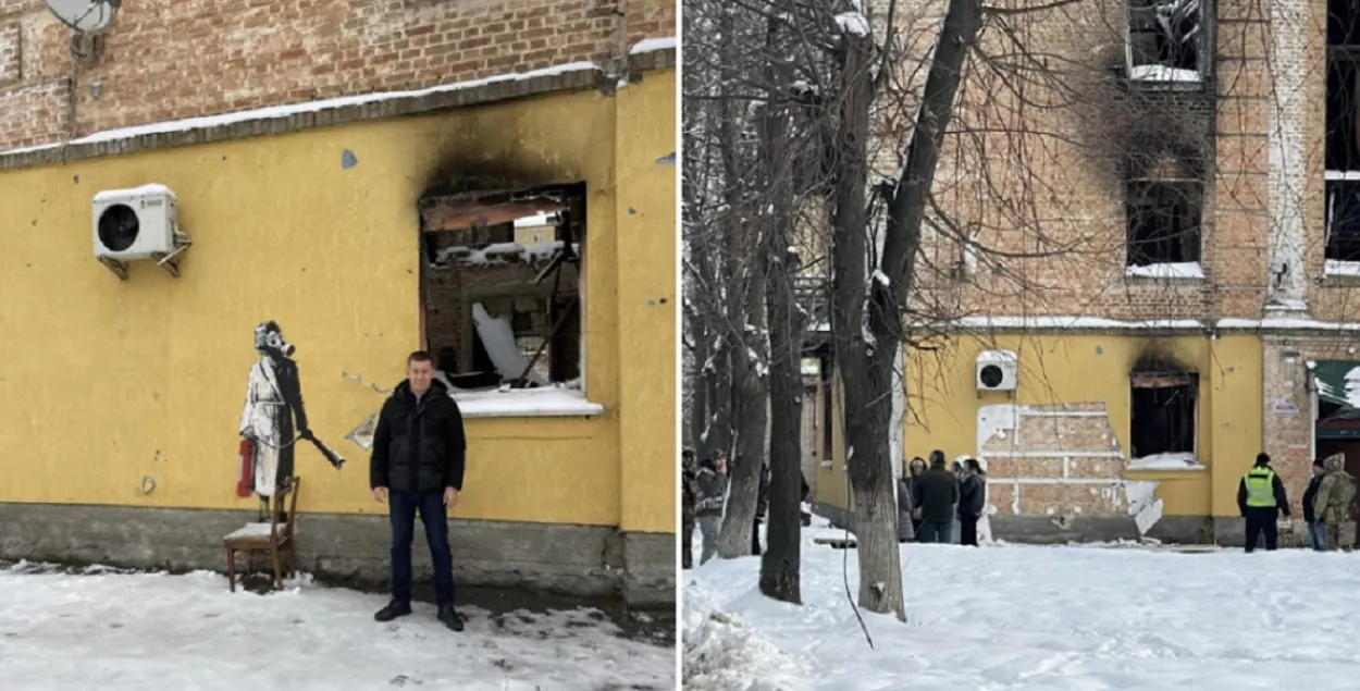 Графіці Бэнксі было на сцяне аднаго з дамоў у Гастомелі / Sergey Zhuk, facebook.com
