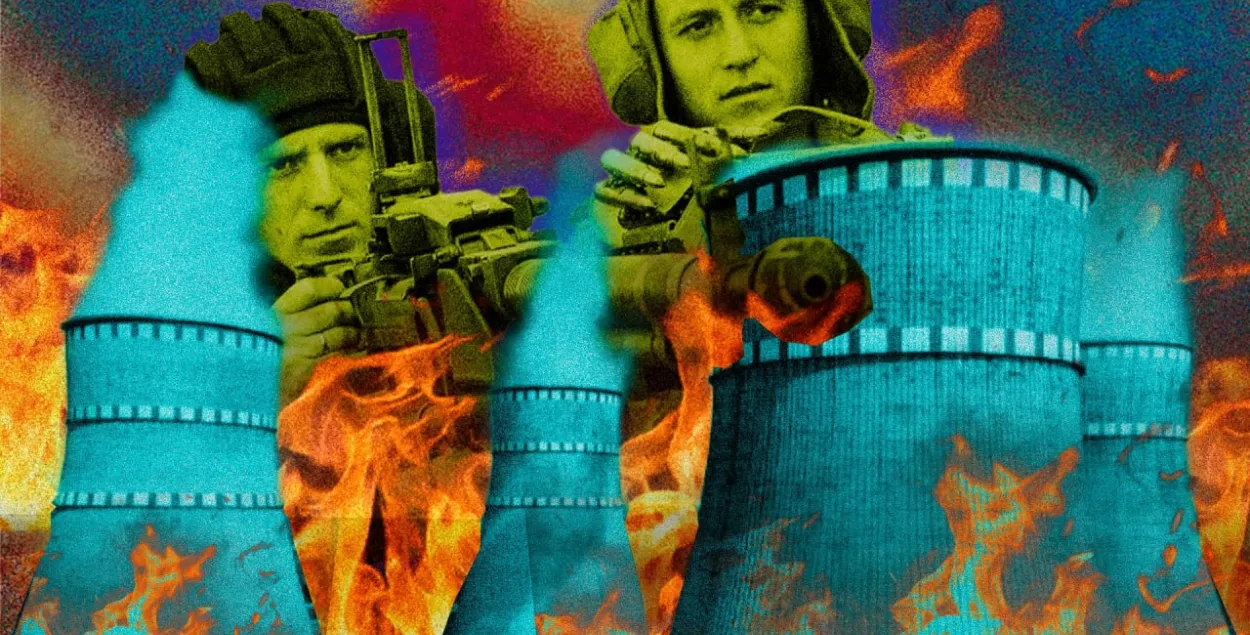 Запароская АЭС спраектаваная без уліку ваенных дзеянняў / калаж Улада Рубанава, Еўрарадыё