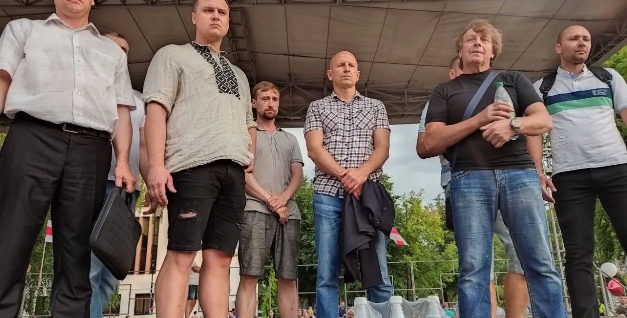 Стачком "Беларуськалія" ў жніўні 2020-га, Анатоль Бокун крайні злева / з архіва Еўрарадыё