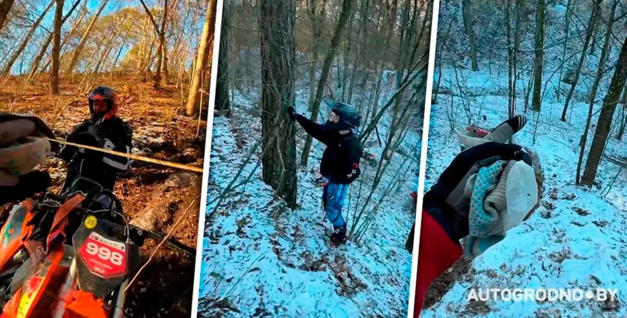 Байкер пад Гроднам зачапіў дрот, нацягнуты між дрэвамі
