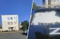 Машына Сяргея Юдаева на паркоўцы ля Наваполацкага РАУС / калаж Еўрарадыё
