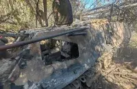 Гусенічны цягач заглух і згарэў
