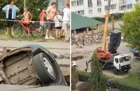 Аўто правалілася пад асфальт у Бабруйску
