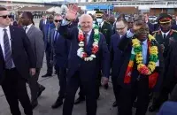 Аляксандр Лукашэнка з прэзідэнтам Зімбабве Эмерсанам Мнангагвам, Зімбабве, зіма 2023 года
