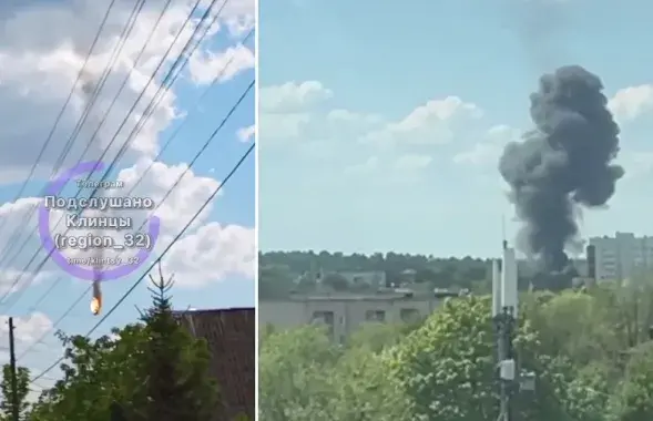 Падзенне верталёта і задымленне на месцы падзення / скрыншоты відэа мясцовых тэлеграм-каналаў
