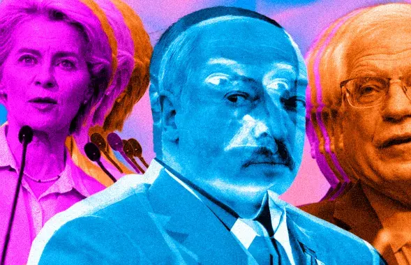 Урсула фон дэр Ляен, Аляксандр Лукашэнка і Жазэп Барэль / калаж Улада Рубанава, Еўрарадыё
