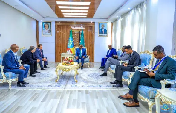 Аляксандр Зінгман, Дзмітрый Лукашэнка і Дэмеке Меканен / https://twitter.com/mfaethiopia
