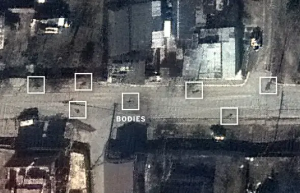 Тела на улицах Буччи / New York Times, Maxar Technologies