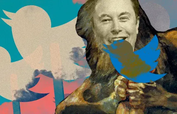 Elon Musk and his "bird"/Euroradio collage
