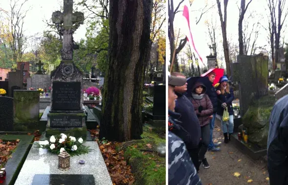 Belarusians are marking Dzyady at a cementry in Warsaw.