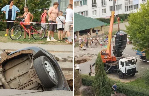 Аўто правалілася пад асфальт у Бабруйску
