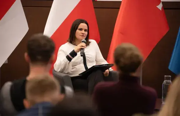 Святлана Ціханоўская падчас сустрэчы ў Гданьску
