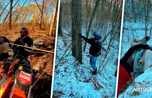 Байкер пад Гроднам зачапіў дрот, нацягнуты між дрэвамі
