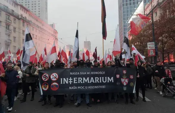 Беларуская калона на Маршы незалежнасці ў Варшаве&nbsp;
