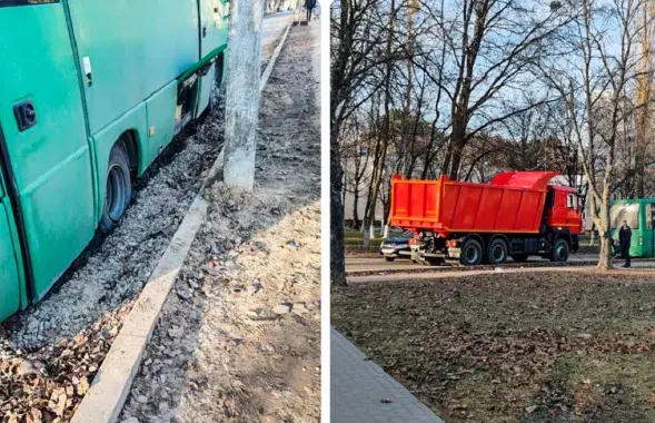 Аўтобус давялося выцягваць з ямы
