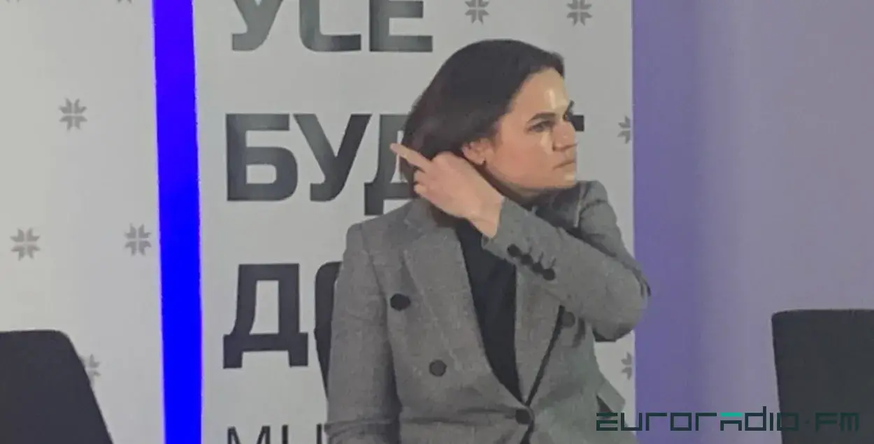 Святлана Ціханоўская ў Варшаве, 23 студзеня 2023-га / Еўрарадыё
