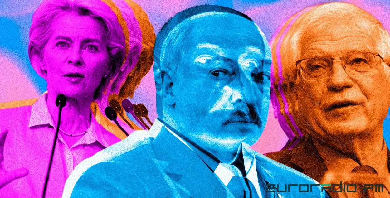 Урсула фон дэр Ляен, Аляксандр Лукашэнка і Жазэп Барэль / калаж Улада Рубанава, Еўрарадыё

