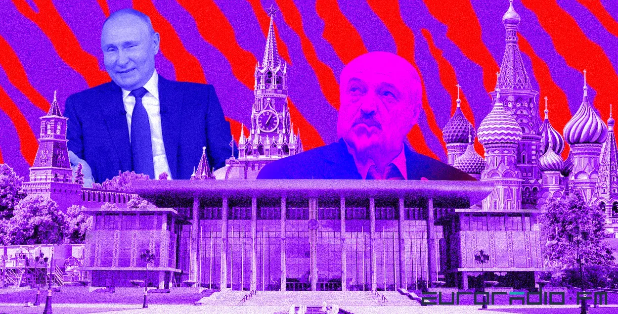Пуцін плануе падпарадкаваць сабе ўсю Беларусь / калаж Улада Рубанава, Еўрарадыё
